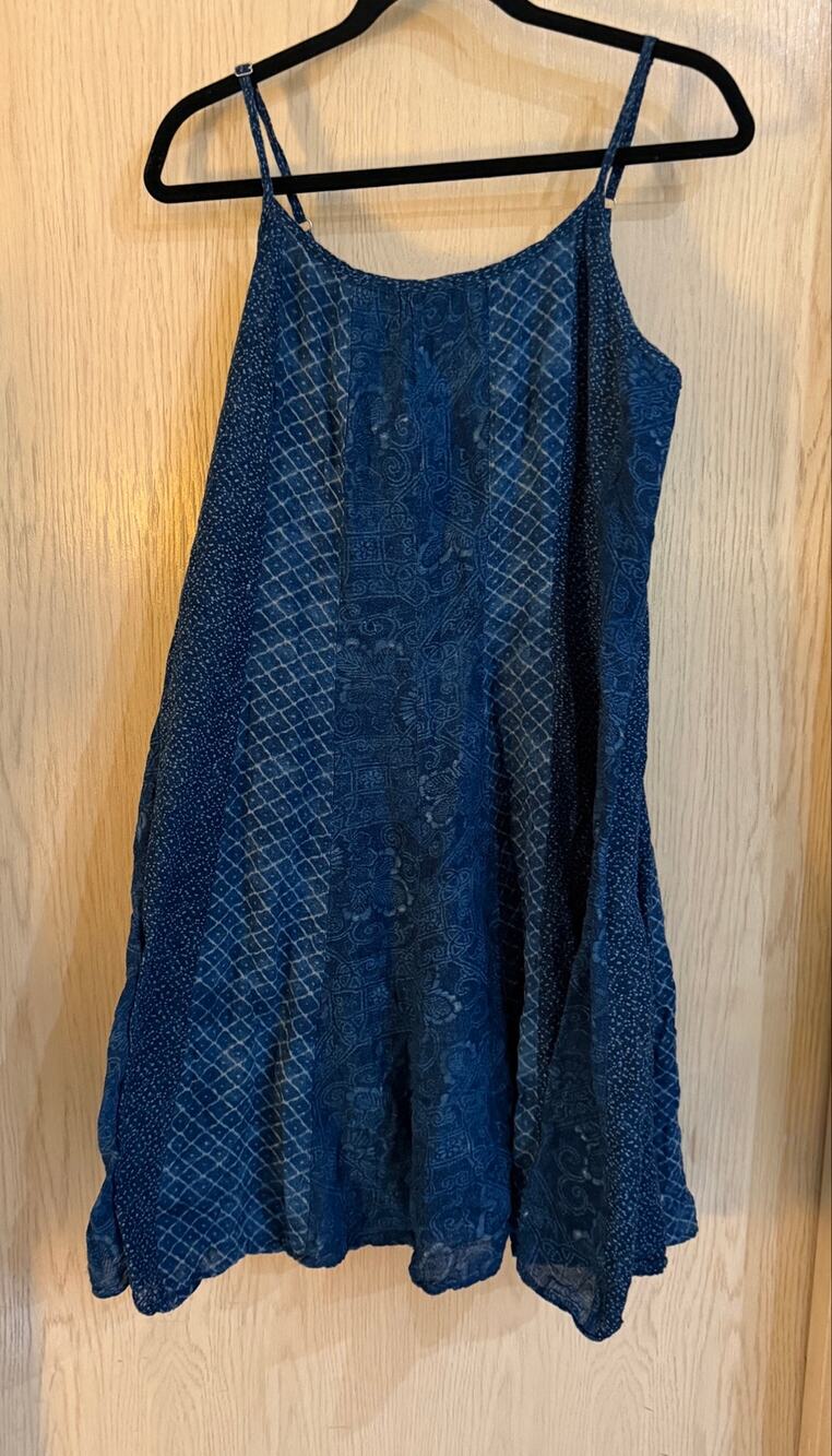 Lauren Ralph Lauren Indigo Patchwork Cotton Midi Dress Size 10 Boho